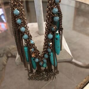 Blue and Brown Layered Necklace with Turquoise Beads Never worn